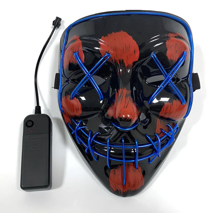 Halloween LED mask with voice control and multiple flash modes measuring 22cm by 18cm