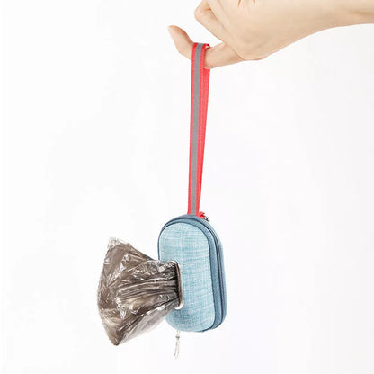 Portable dog poop bag dispenser in dark grey, rose red, or lake blue with EVA and dragon dance cloth construction