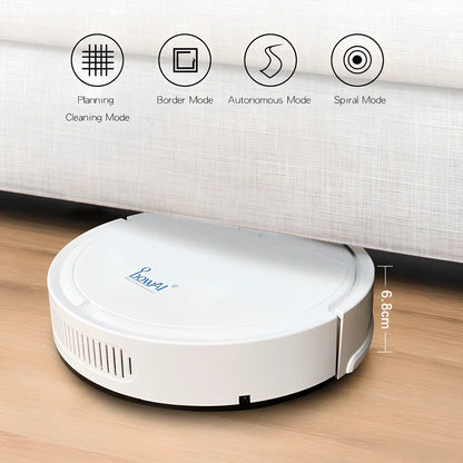 Black robot vacuum cleaner with compact 27.8cm square design and 6.8cm height for under-furniture cleaning