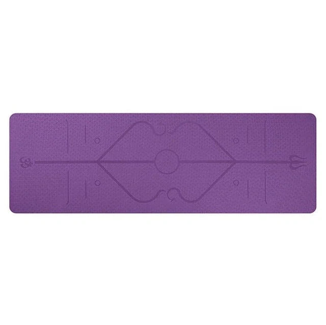 Premium non-slip yoga mat with printed alignment lines for improved form and stability during yoga practice