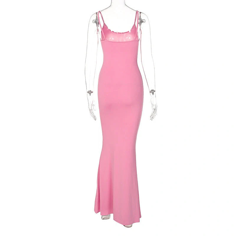 Women's slim bodycon spaghetti strap long dress in various colors