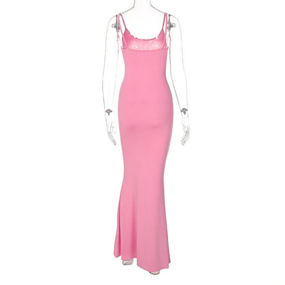 Women's slim bodycon spaghetti strap long dress in various colors