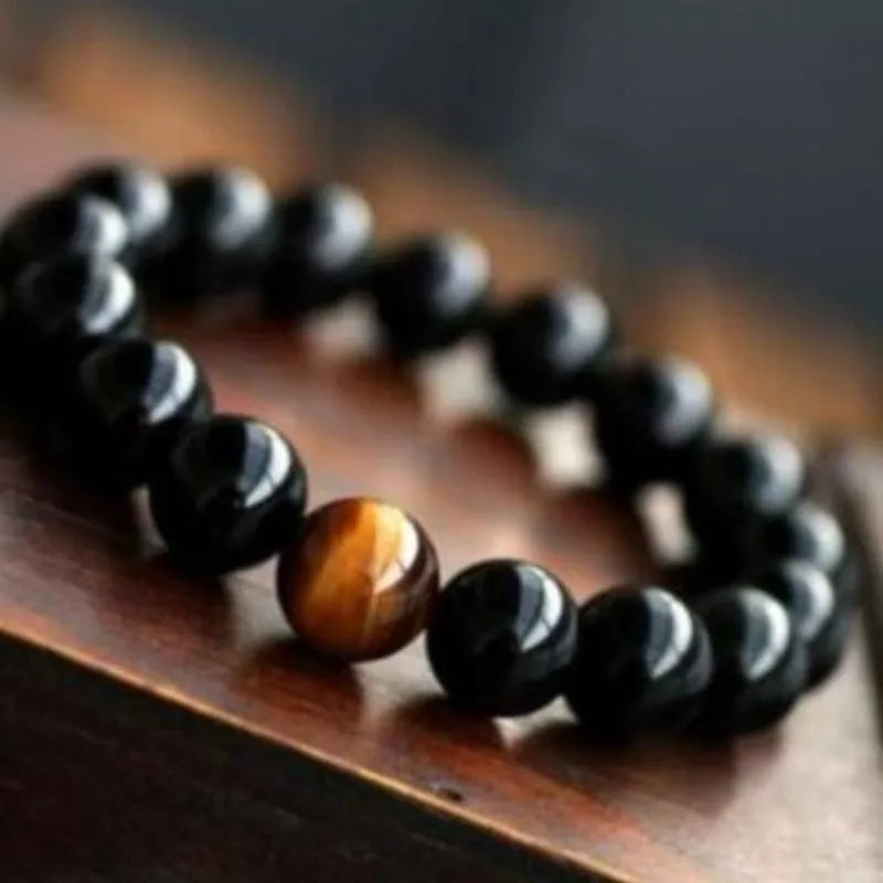 Natural Black Onyx and Tiger Eye Energy Bracelet with elastic rope