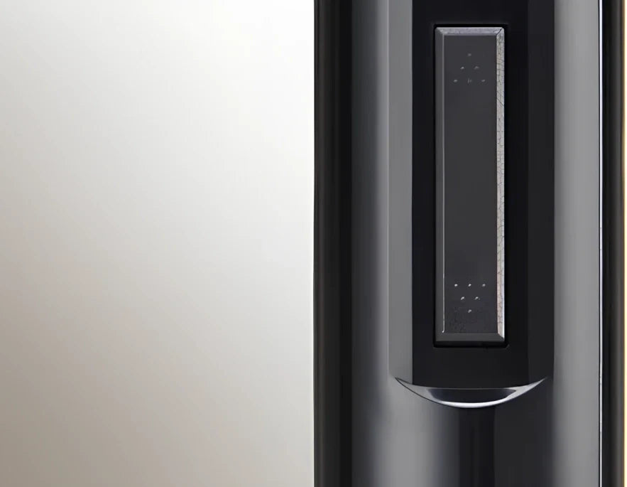 Black electric wine bottle opener with automatic cork removal and integrated foil cutter