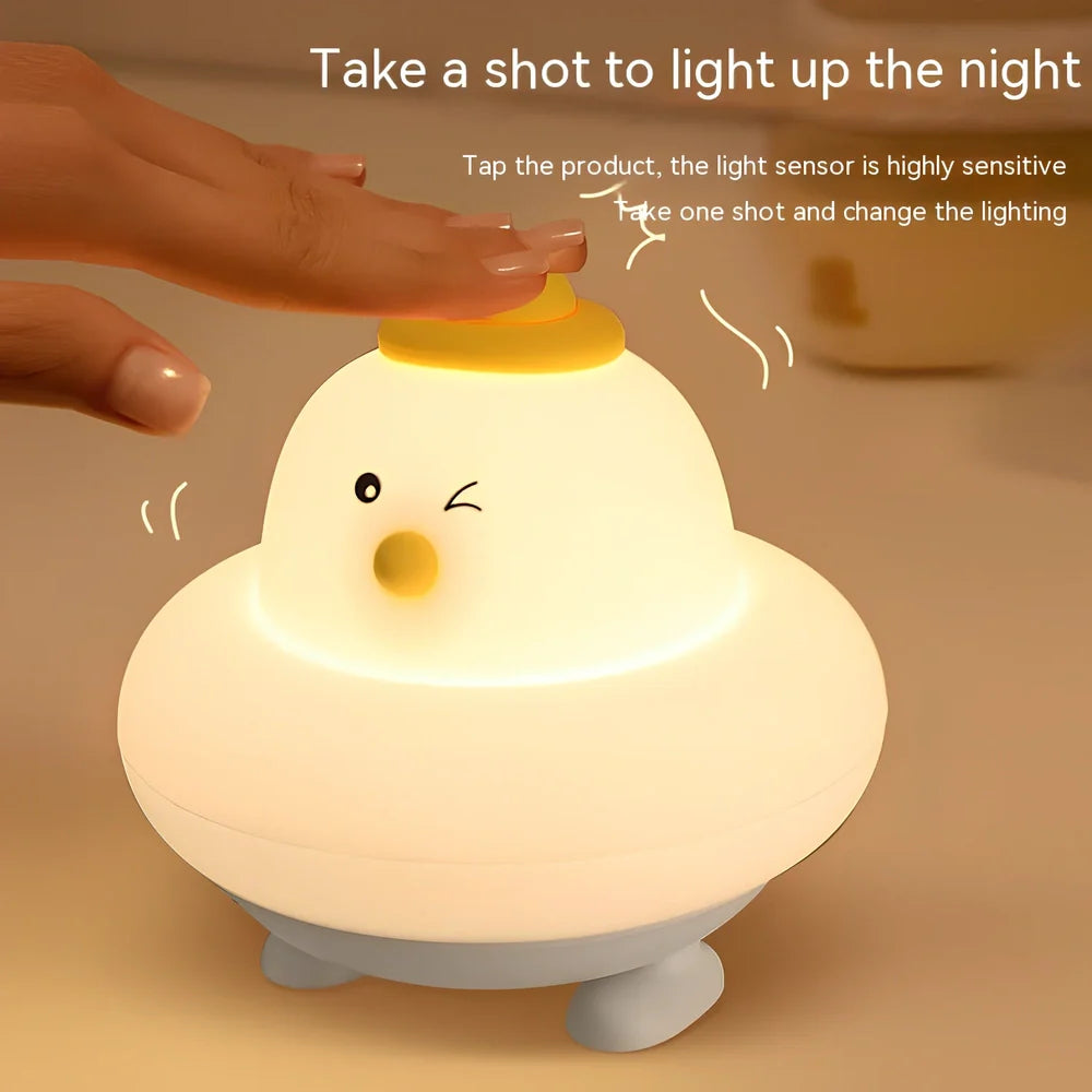 Blue duck silicone night lamp with USB charging cable, 105mm square base