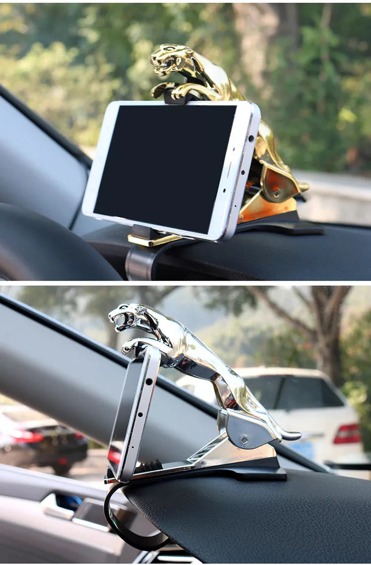 Jaguar design car phone holder with 360-degree rotation and adjustable arm