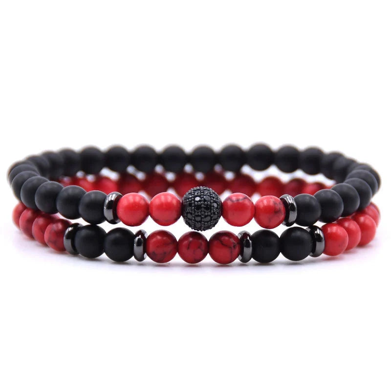 Micro-Inlaid Zircon Bracelet with 6mm Natural Stone Beads in Various Colors