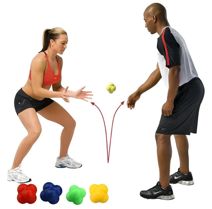 Blue hexagonal reaction training ball with knobbed surface, 60mm diameter