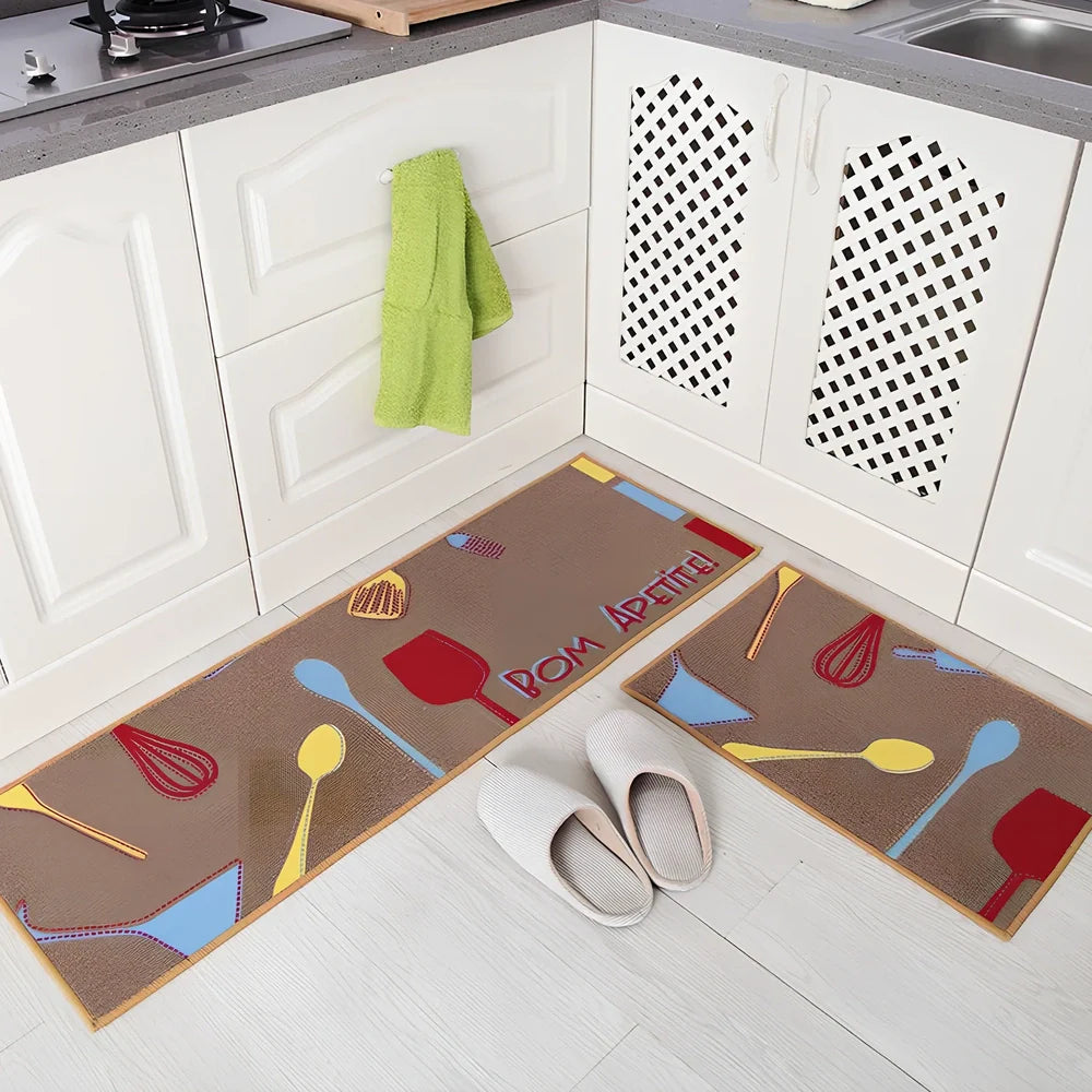 Kitchen non-slip mat with 10mm thickness showing textured surface and water-absorbent sponge lining