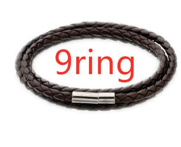 Personalized men's braided leather bracelet with stainless steel beads and custom name charm