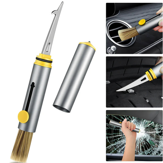 17.2cm dark green car cleaning brush with tyre hook and window breaker tools