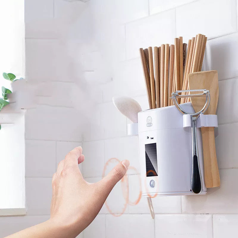 White Kitchen Smart Sterilization Cutlery Rack for knives, spoons, and chopsticks