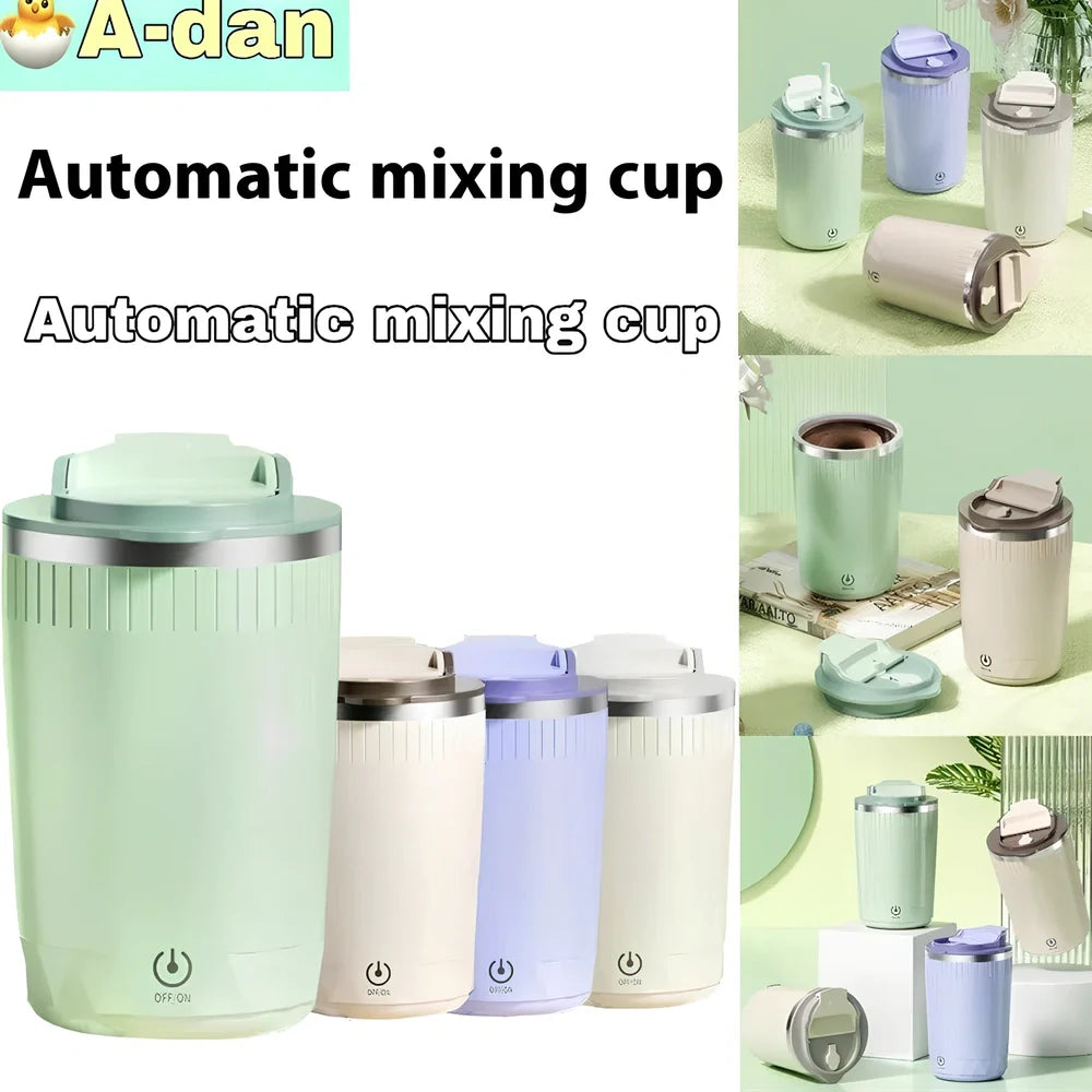 Beige auto stirring electric coffee cup, 400ml capacity, 14cm tall with USB rechargeable stirrer and insulated walls