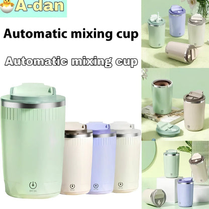 Beige auto stirring electric coffee cup, 400ml capacity, 14cm tall with USB rechargeable stirrer and insulated walls