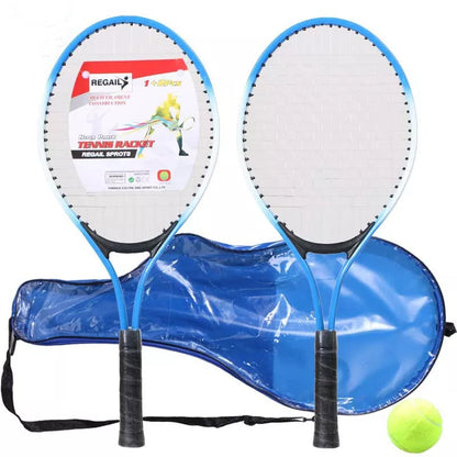 Children's tennis racket with steel alloy frame in green, red, or blue