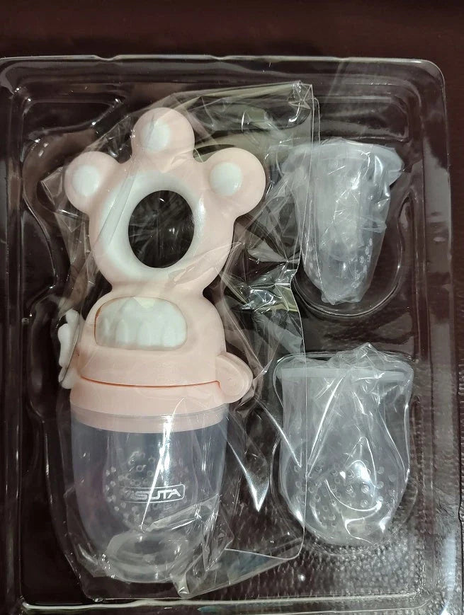 Fruit-infused baby pacifier feeder with mesh design, made of safe, high-quality silicone material