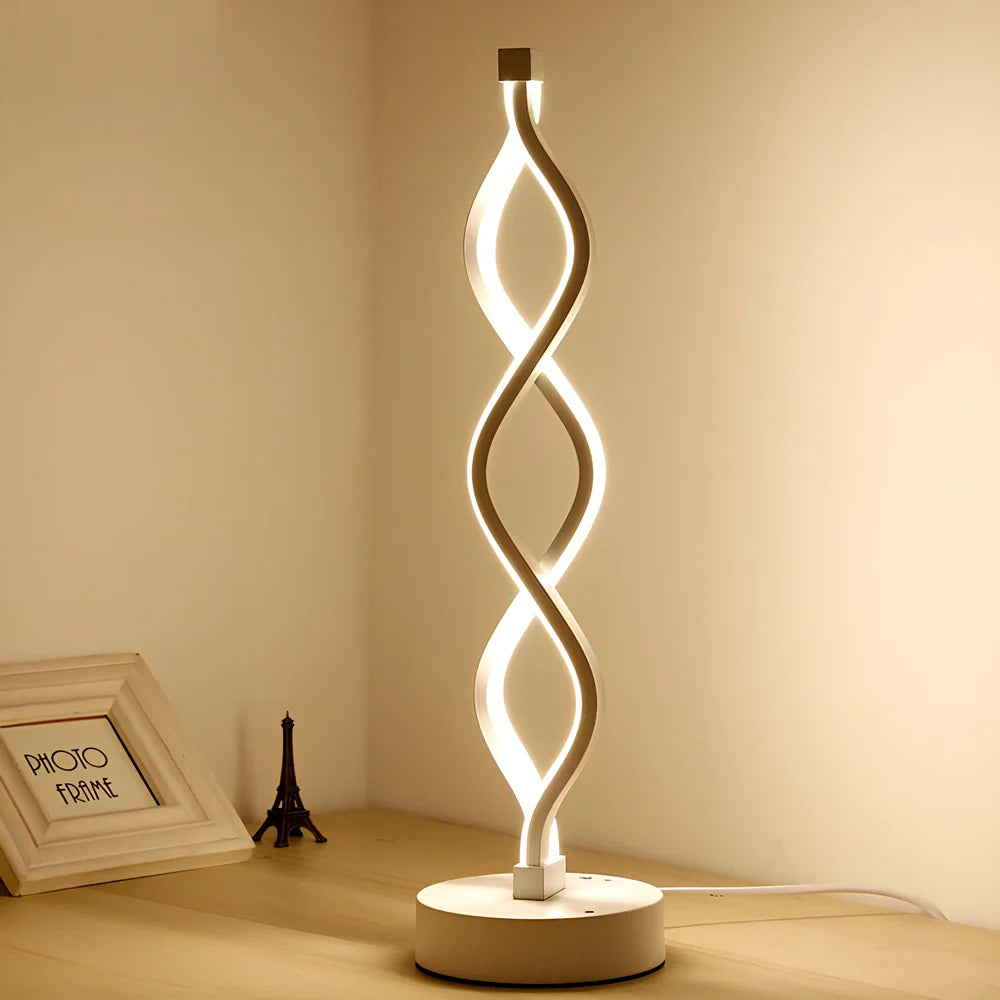 Gold and white LED desk lamp with water wave acrylic shade and aluminum body