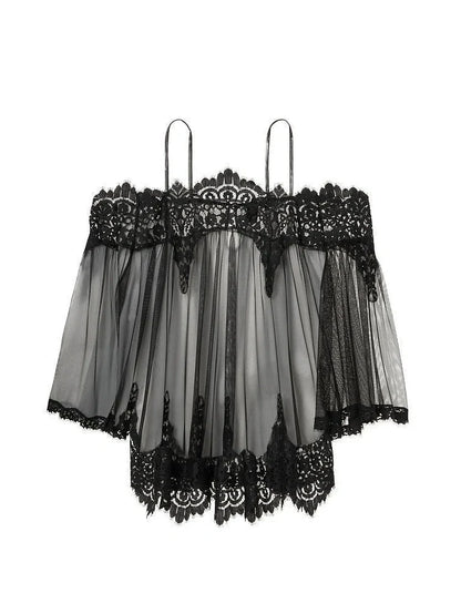 White strapless lace lingerie with gauze fabric and 90% spandex blend shown on mannequin