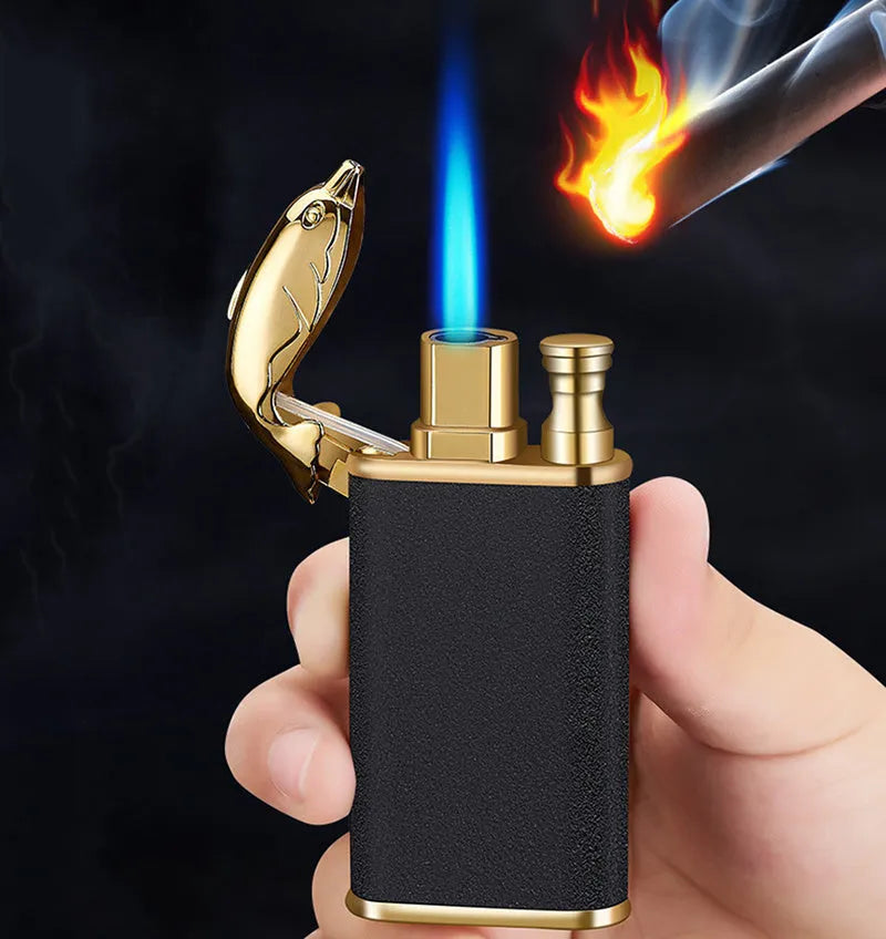 Metal dragon dolphin design double flame windproof lighter with blue jet fire