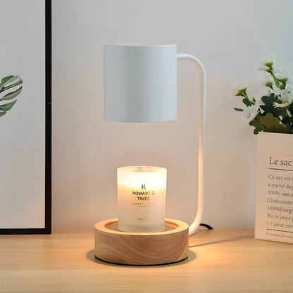 Bedroom aromatherapy lamp with wooden base and dimming control for smokeless wax melting