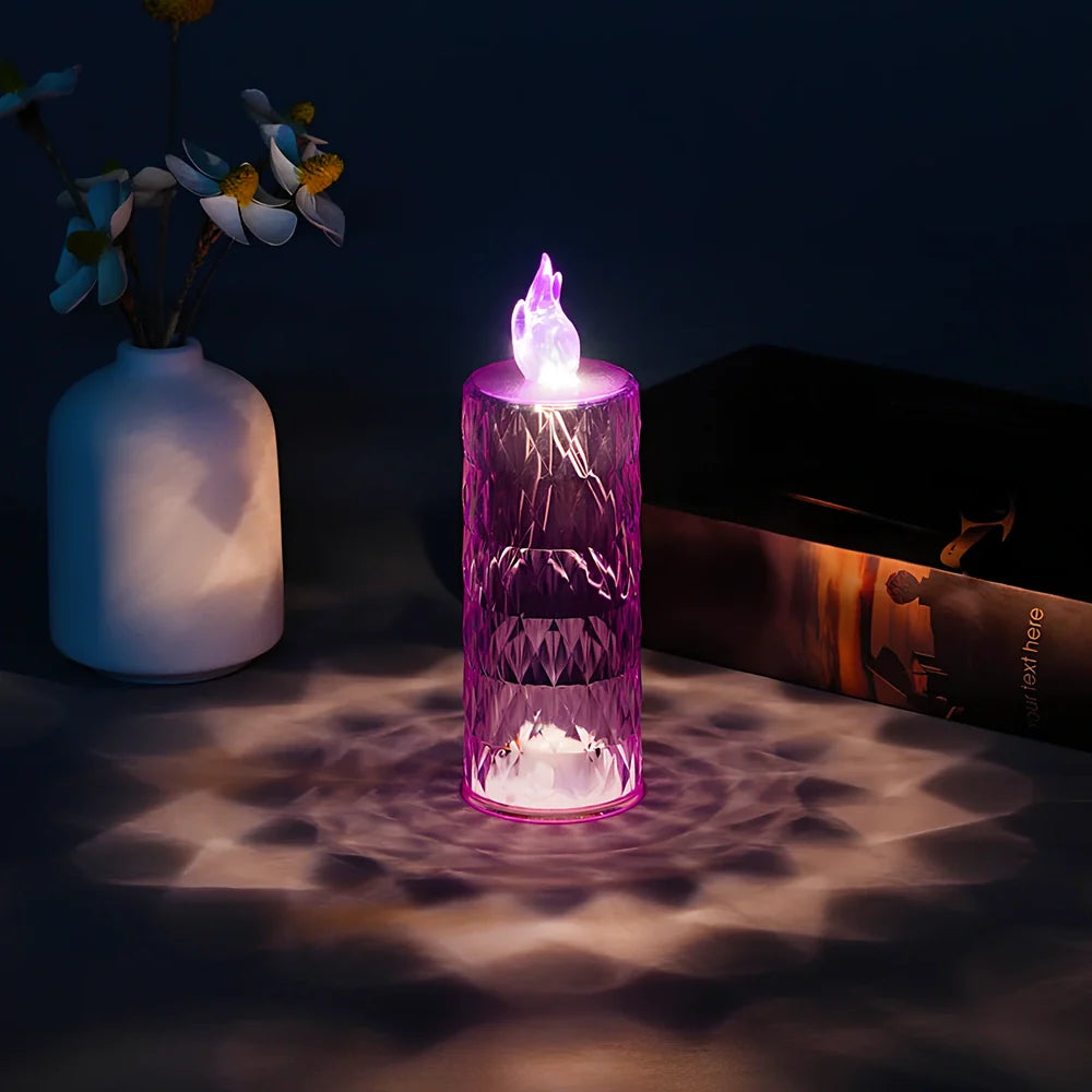 LED electronic candle light in transparent colour with diamond pattern, 15cm height