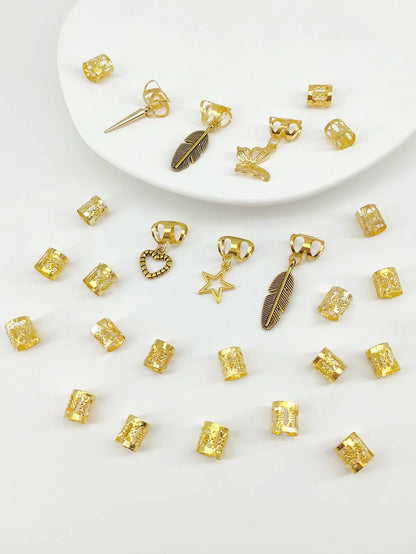 Antique style dirty braid hair rings in electroplated gold or silver alloy, 26-piece pack