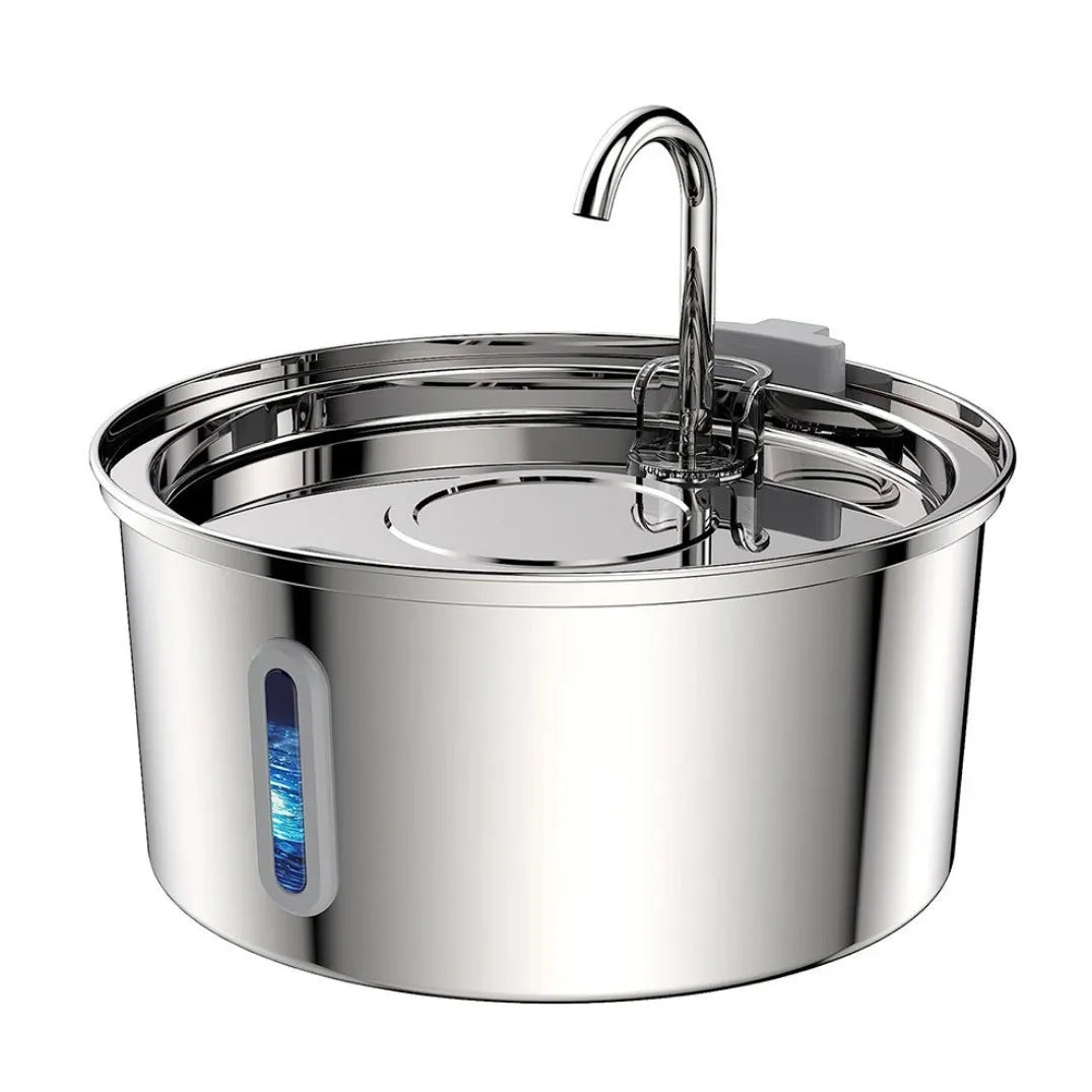 Stainless steel round pet water dispenser with 4L capacity and multiple outlet options