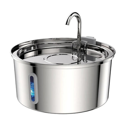 Stainless steel round pet water dispenser with 4L capacity and multiple outlet options