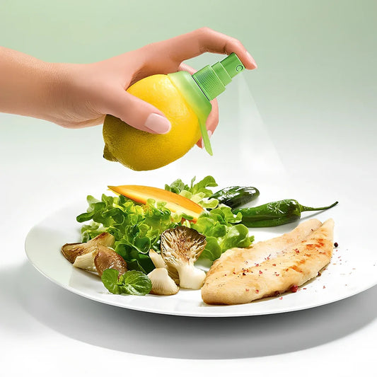 Green lemon sprayer with screw-in design and removable parts for juice extraction