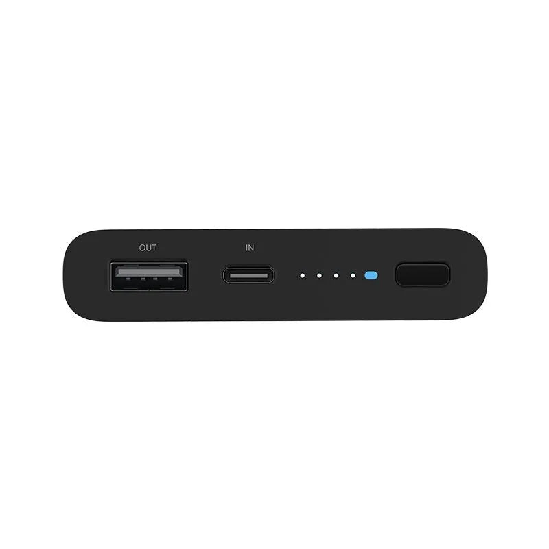 Black or white 10000mAh power bank with USB Type-C input and wireless charging surface