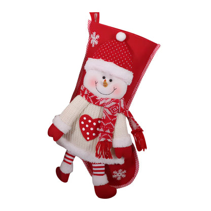 Red and white Christmas stocking measuring 45cm by 26cm with elderly-themed design for gift storage