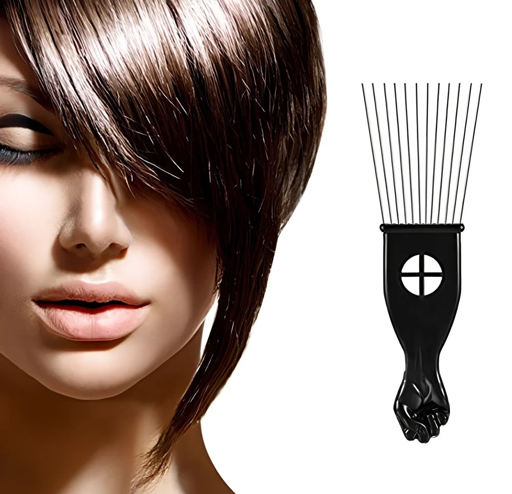 Metal styling comb with steel teeth and anti-slip handle for professional hair styling