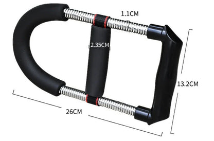 Adjustable hand grip strengthener with foam handle and spring steel components for wrist, forearm, and arm workout