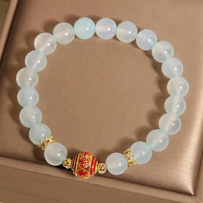 Blue agate and colourful crystal bead bracelet in Japanese Korean style for women