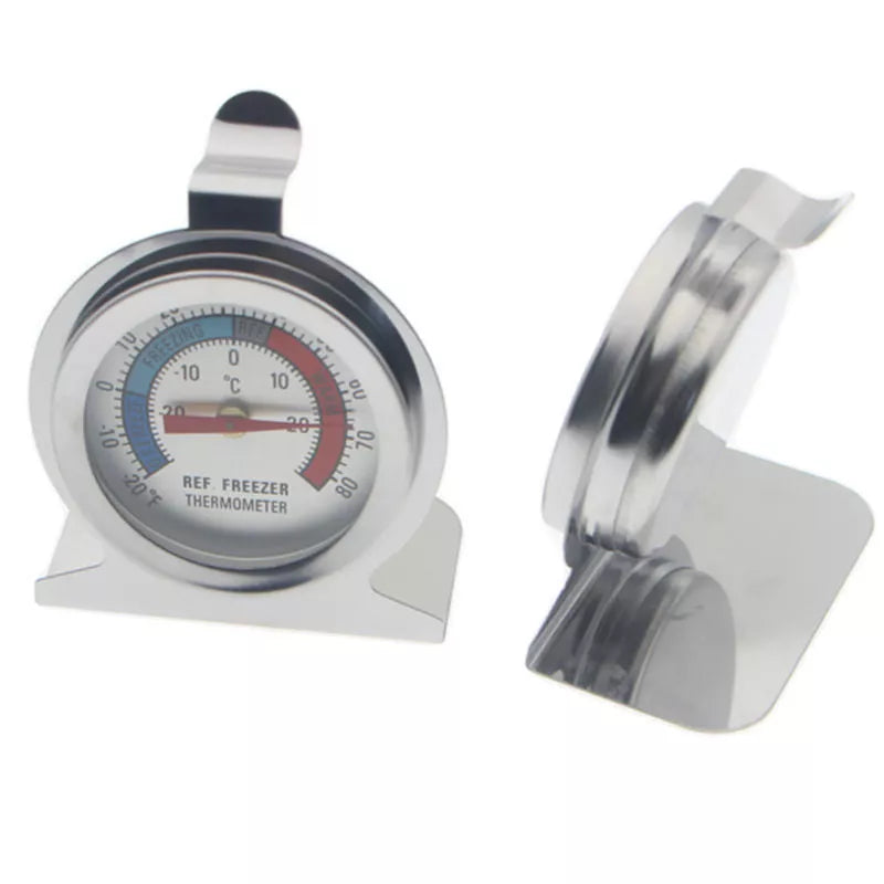 Stainless steel refrigerator and freezer thermometer with clear display