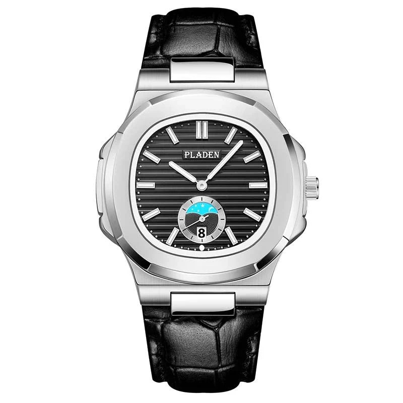 Men's stylish waterproof quartz watch with luminous display and stainless steel strap