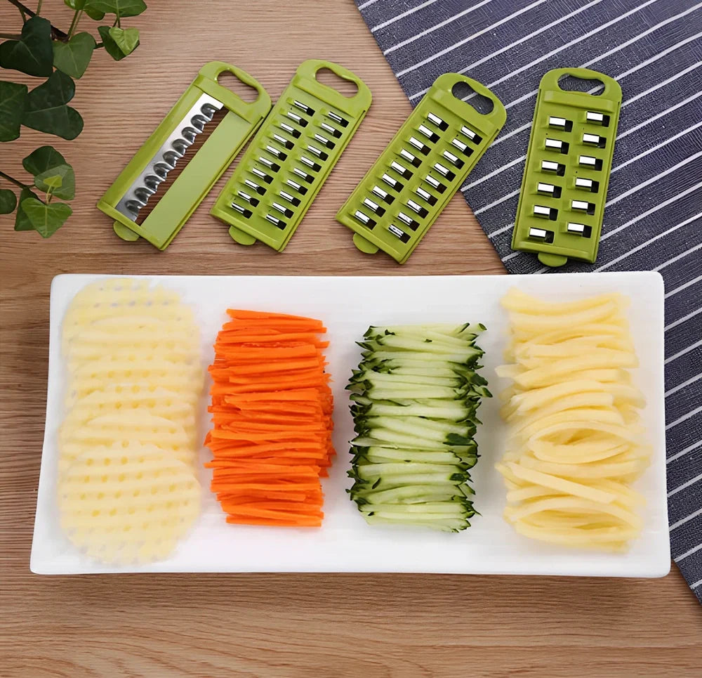 Brown multi-function vegetable chopper with stainless steel blades and safety protector, 28 cm long for slicing onions