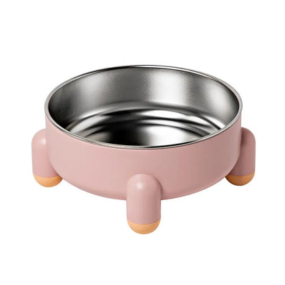 Green stainless steel pet bowl with anti-overturn base and high foot for dogs and cats.