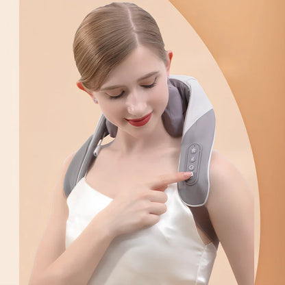 Black rechargeable cervical massage shawl with remote control for neck and shoulder pain relief