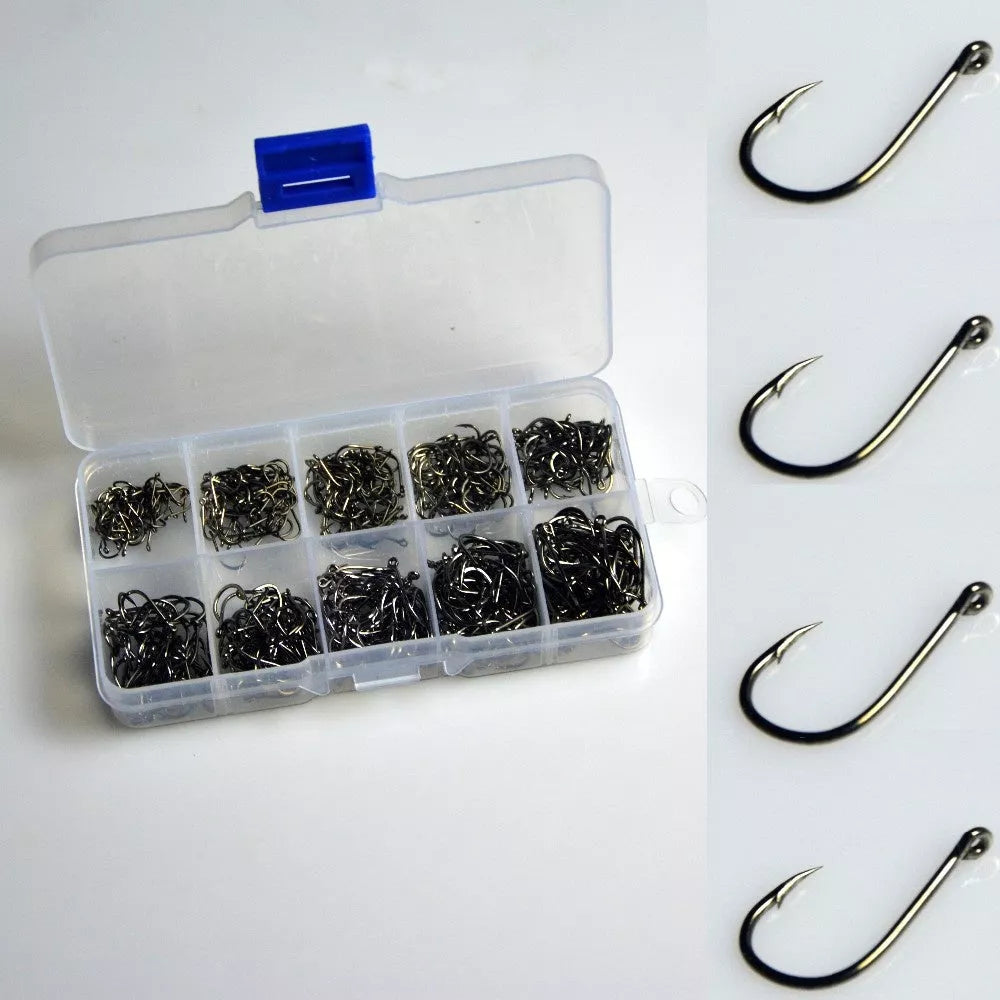 Fishhook Boxed Set with 500 pieces in sizes 3-12 for versatile fishing