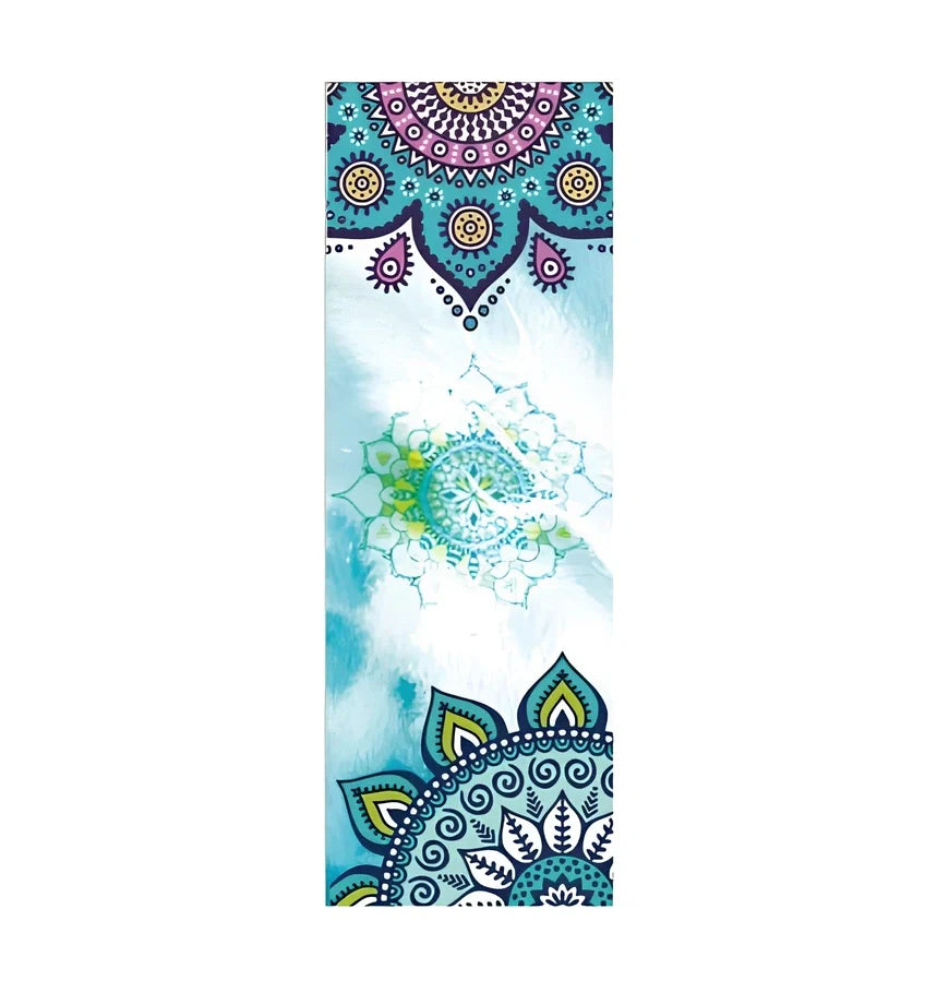 Microfiber yoga towel with mandala pattern measuring 183×63cm with 2mm thickness