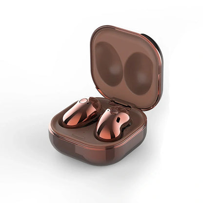Bluetooth 5.0 wireless earbuds with 9D stereo sound and IPX4 waterproof rating in black, white, and rose gold