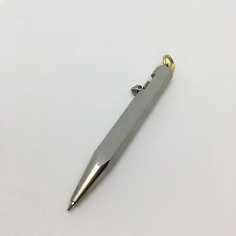 Six-sided brass fountain pen with stainless steel details and keychain attachment in colours shown