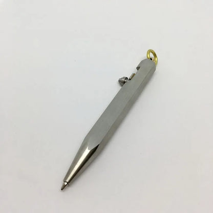 Six-sided brass fountain pen with stainless steel details and keychain attachment in colours shown
