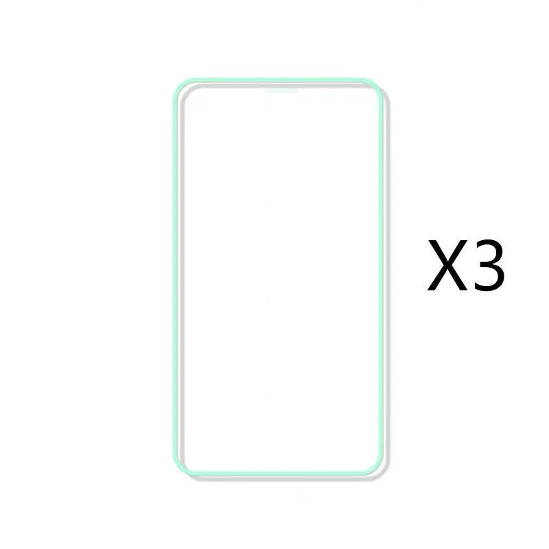 Luminous tempered glass screen protector glowing in dark next to iPhone