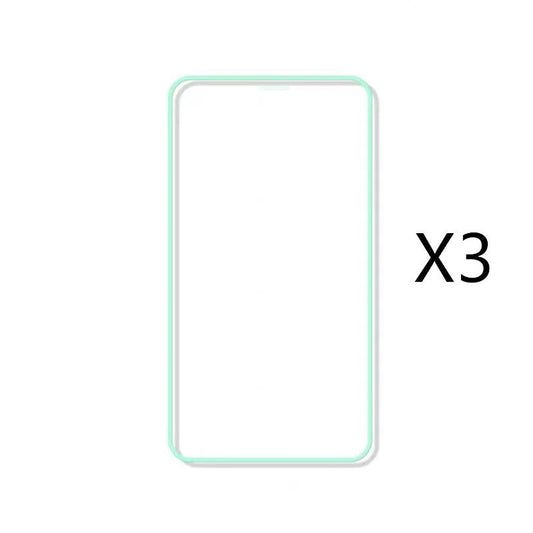 Luminous tempered glass screen protector glowing in dark next to iPhone