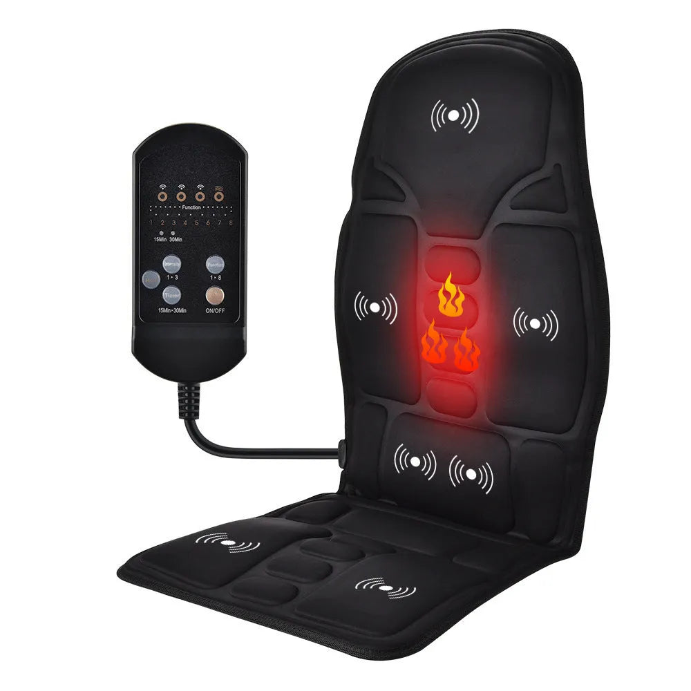 Black electric cervical massager with wireless remote control and OPP storage bag