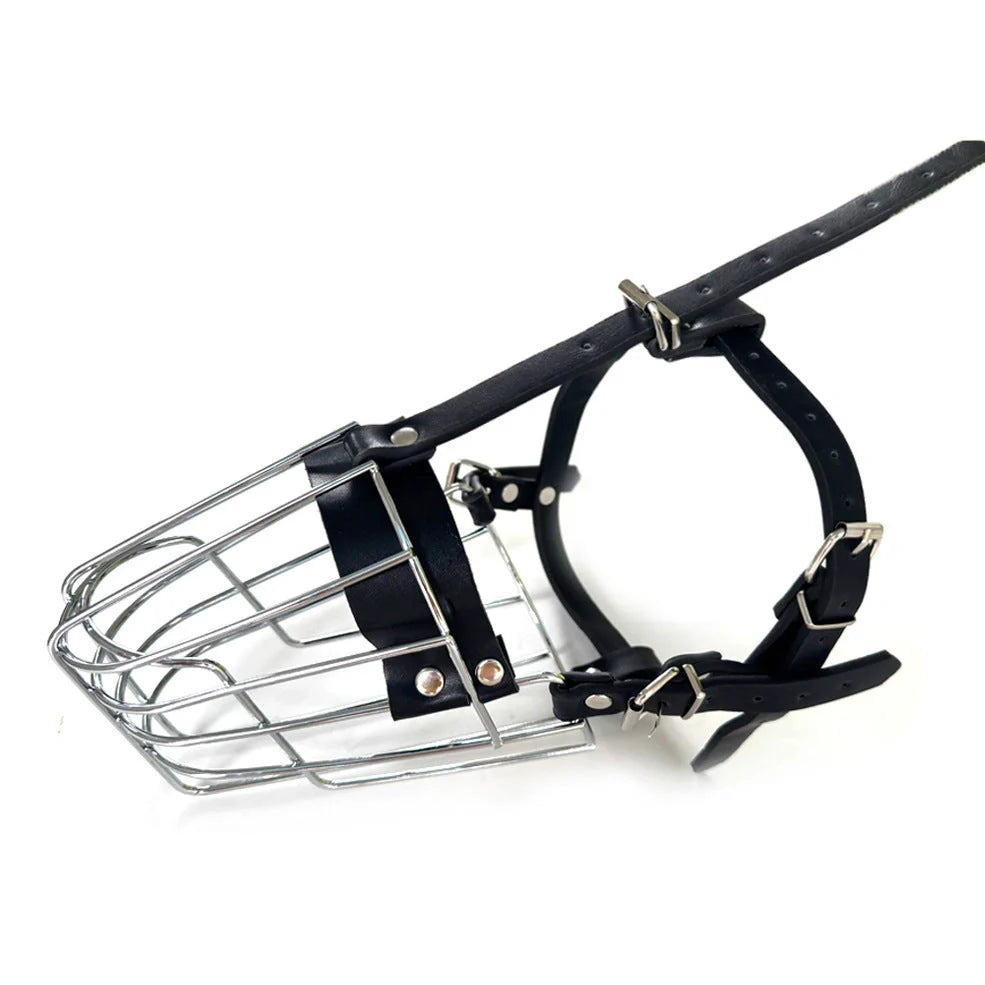 Black metal dog mouth cover designed specifically for golden retrievers and German shepherds