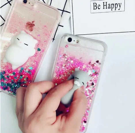 Cat phone case with glitter accents for iPhone, showing feline design and port cutouts