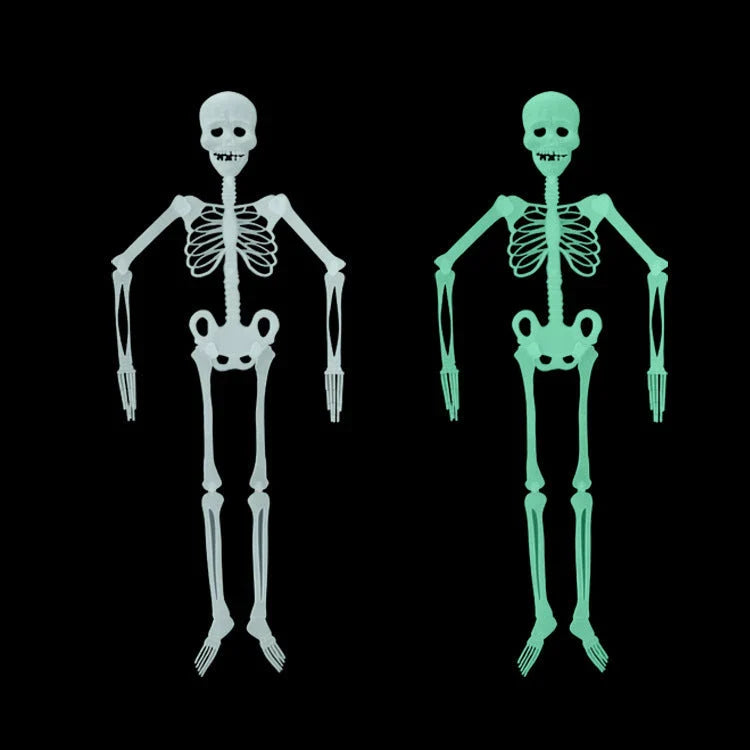 Luminous Halloween skeleton prop emitting a green glow, perfect for spooky holiday decorations and events